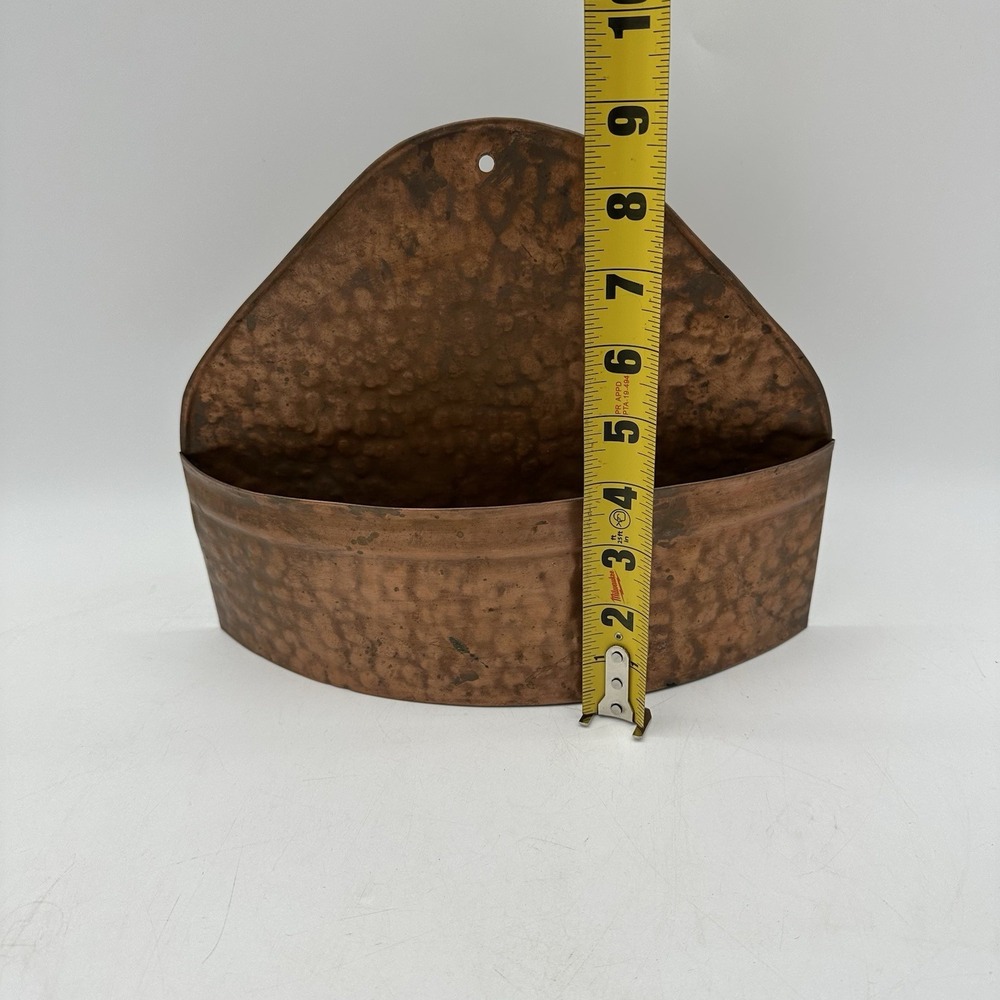 Vintage Hammered Copper Mail/Letter Holder 10" x 9" Wall Hanging Half Moon Shape - Picture 3 of 6